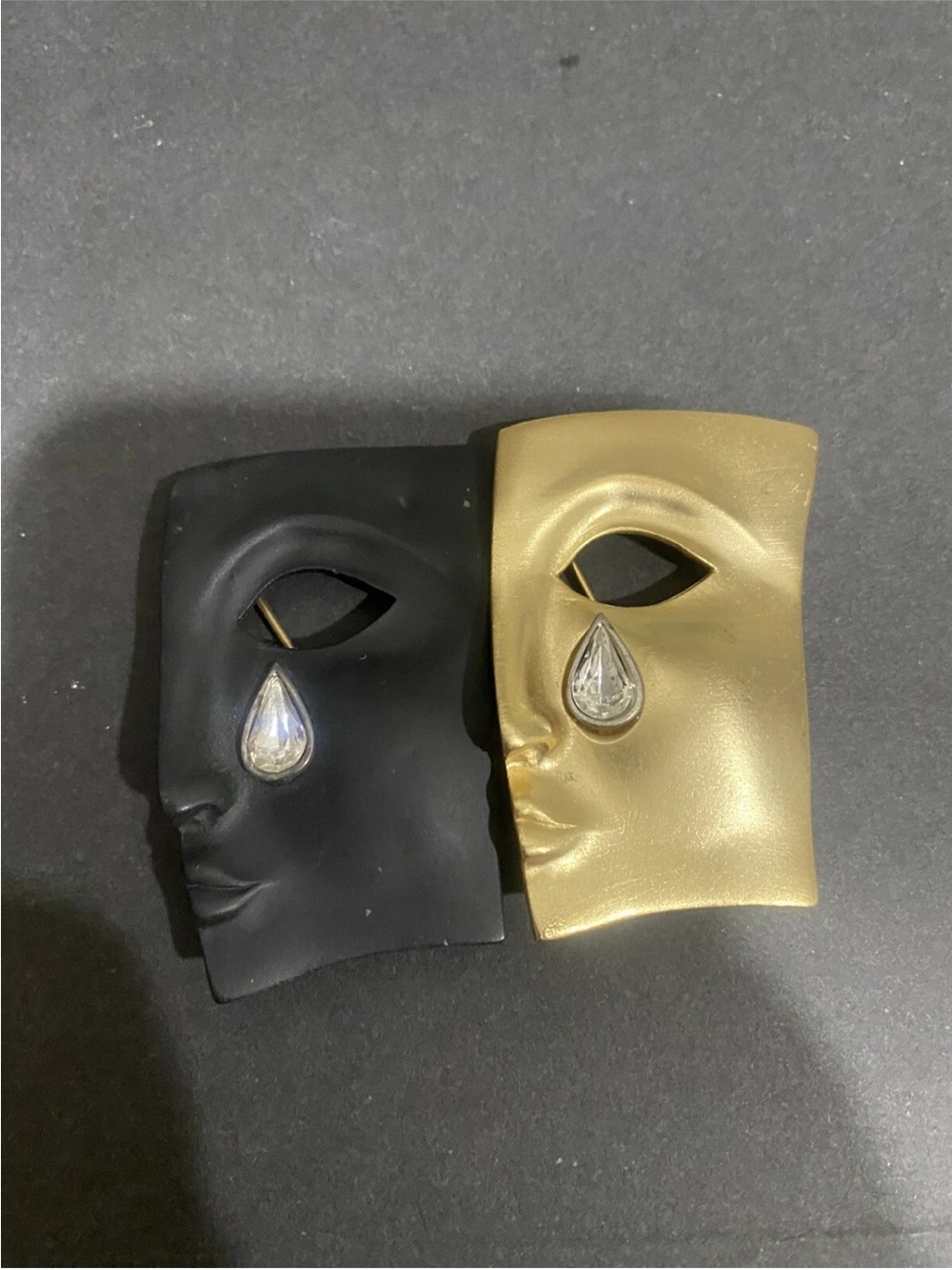 Vintage 80’s/90’s Theatrical masquerade mask brooches Art Deco Style